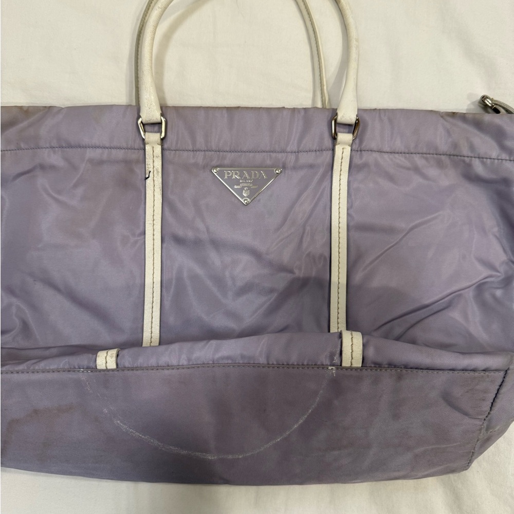 Prada Nylon Lavender Tote with White Accents